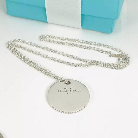 16" Tiffany Round Coin Edge Engravable Pendant on 1.5mm Link Chain Necklace - Picture 7 of 16